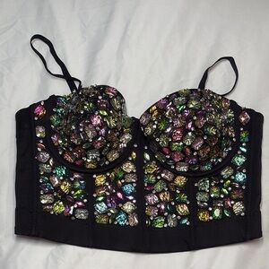 Black Bustier with Multicolor Gemstones